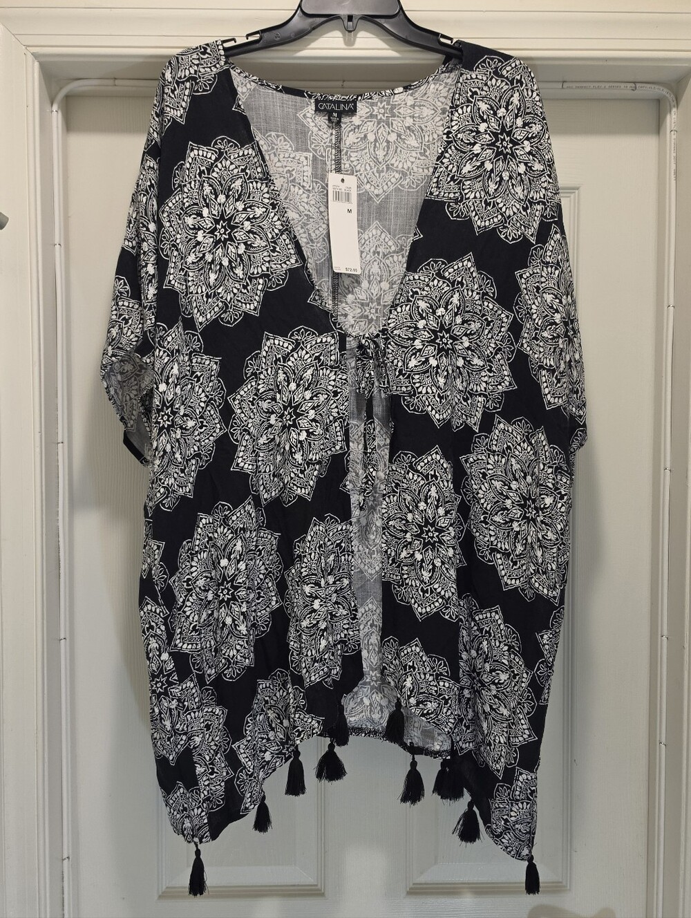Catalina Mandala Kimono Swim Cover-up Tassel Fringe Medallion Print Boho M